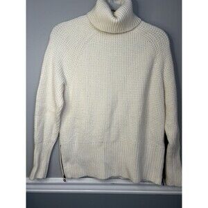 LL Bean Sweater Womens Medium Super Soft Waffle Knit Turtleneck Cream  Cozy